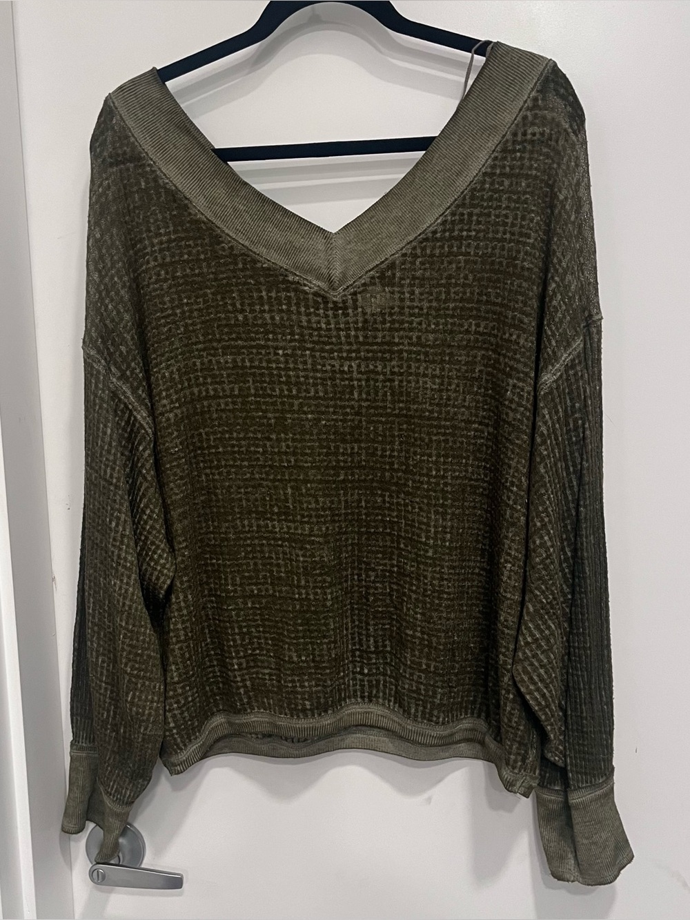 We the Free People Top Green Medium Southside Thermal Boho Relaxed Oversized